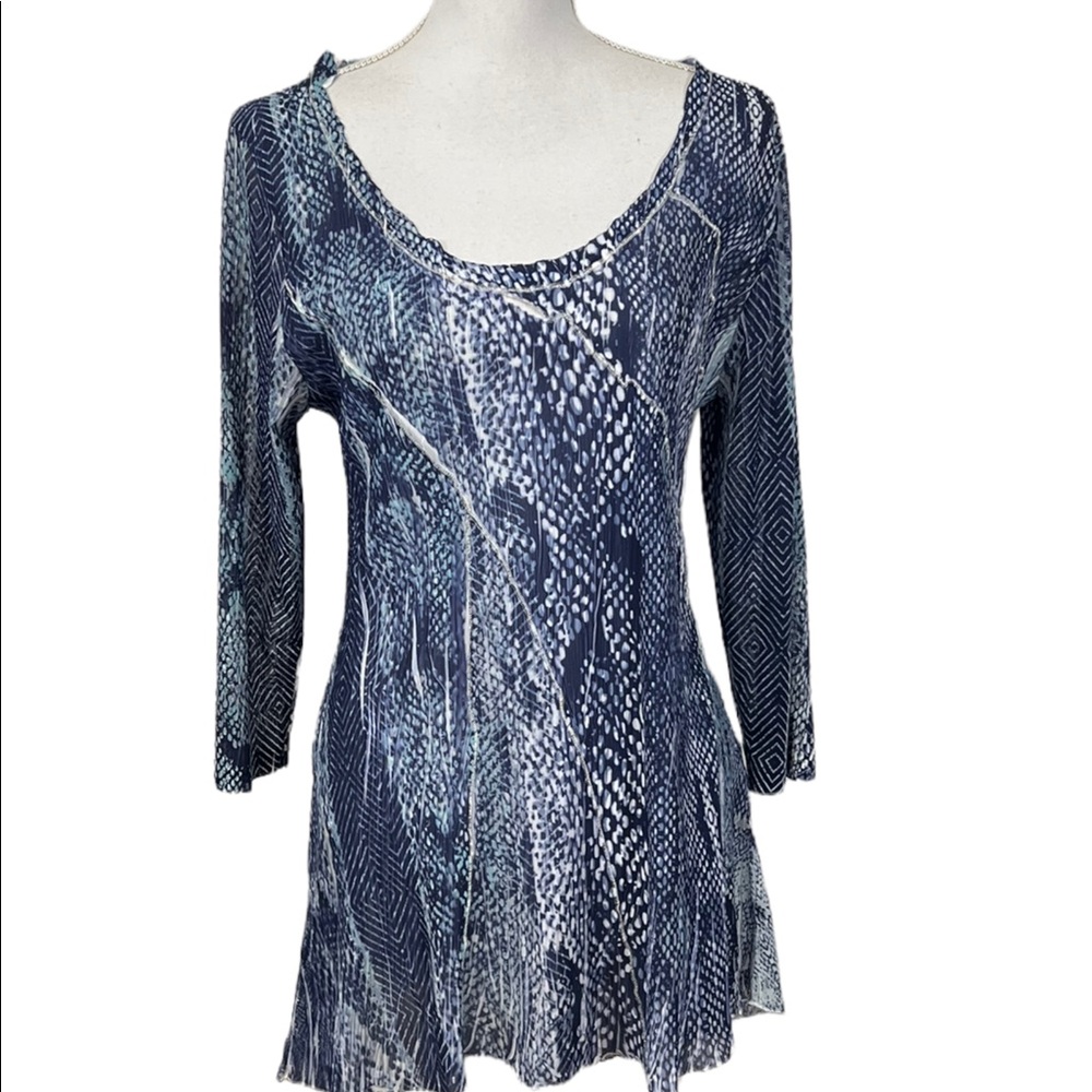 Komarov Navy and White Scoop Neck Printed Tunic